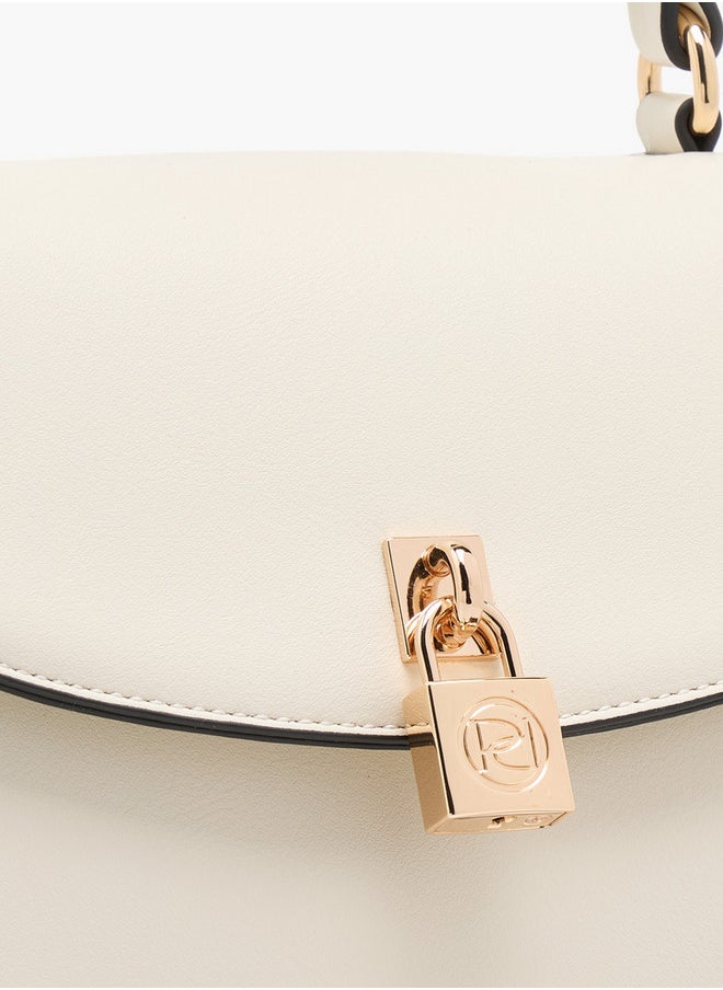 Women's Solid Satchel Bag with Grab Handle and Button Closure