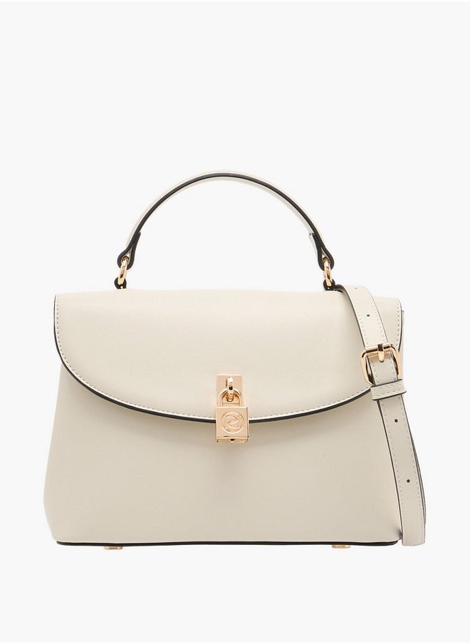 Women's Solid Satchel Bag with Grab Handle and Button Closure
