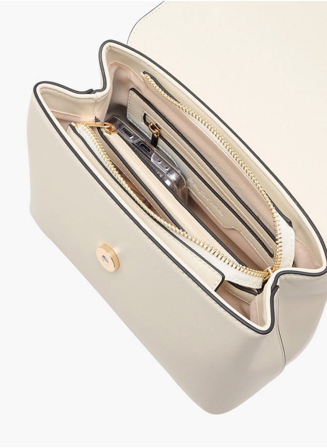 Women's Solid Satchel Bag with Grab Handle and Button Closure