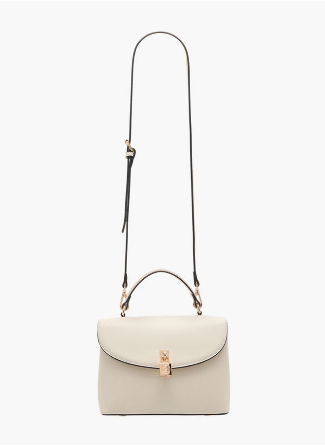 Women's Solid Satchel Bag with Grab Handle and Button Closure