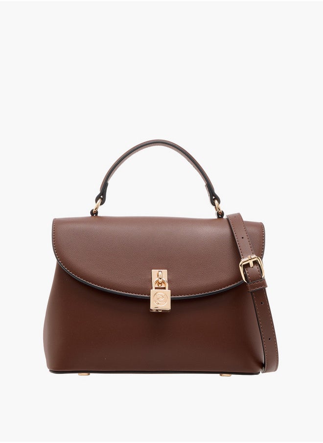 Women's Solid Satchel Bag with Grab Handle and Button Closure