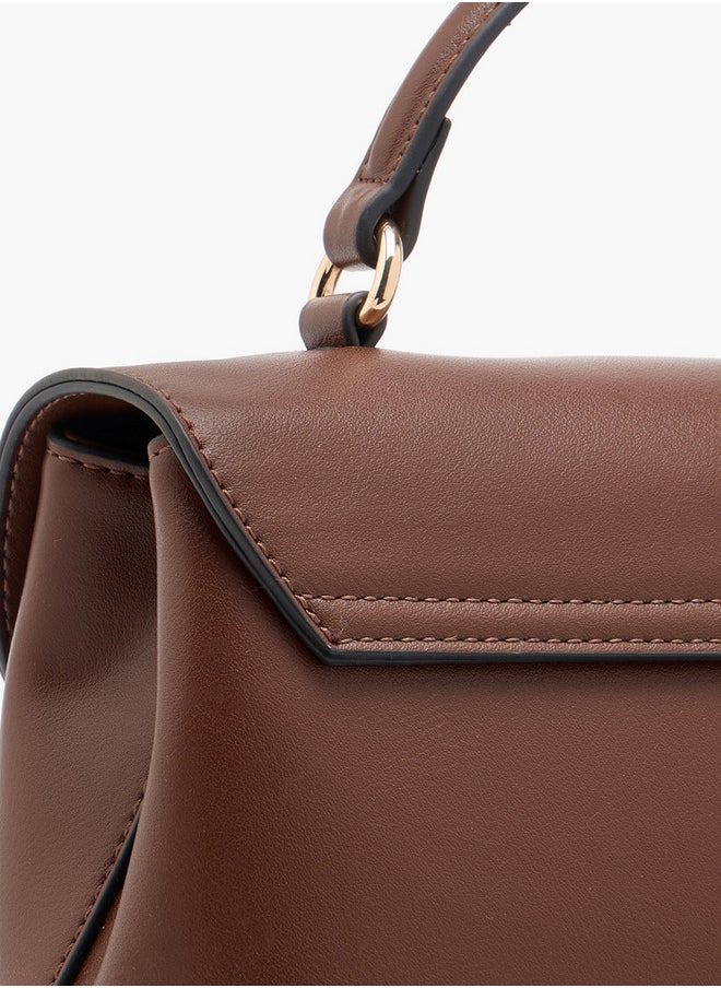 Women's Solid Satchel Bag with Grab Handle and Button Closure