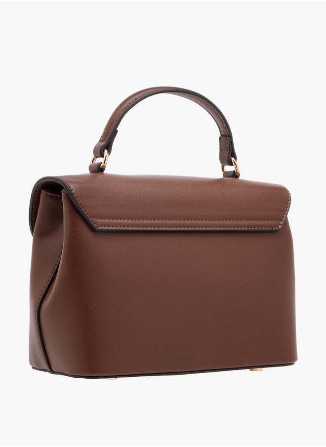 Women's Solid Satchel Bag with Grab Handle and Button Closure
