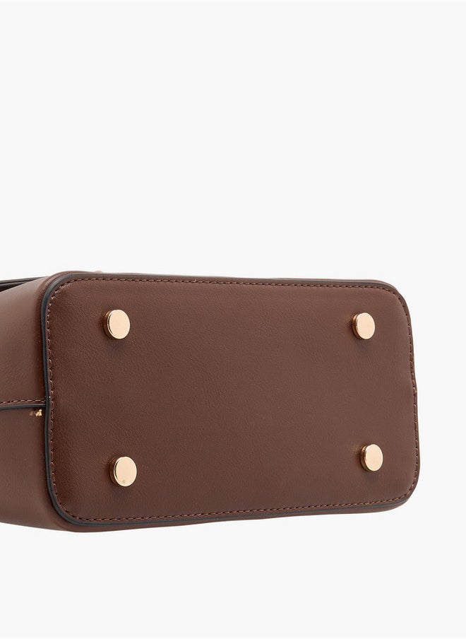 Women's Solid Satchel Bag with Grab Handle and Button Closure