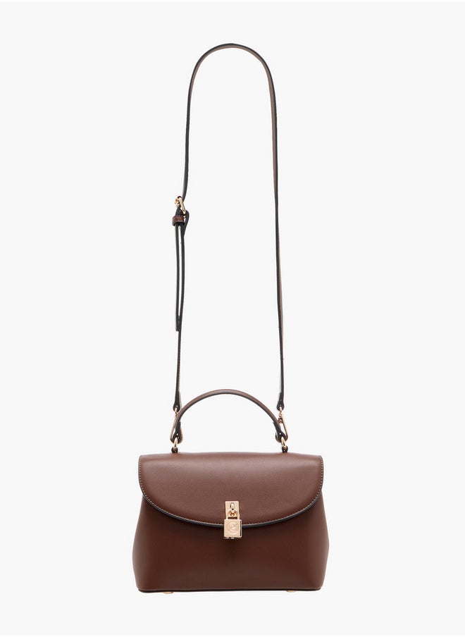 Women's Solid Satchel Bag with Grab Handle and Button Closure