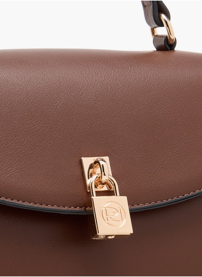 Women's Solid Satchel Bag with Grab Handle and Button Closure