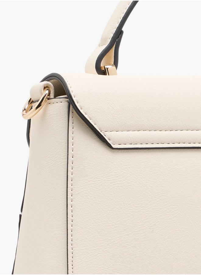 Women's Monogram Embossed Satchel Bag with Grab Handle and Button Closure
