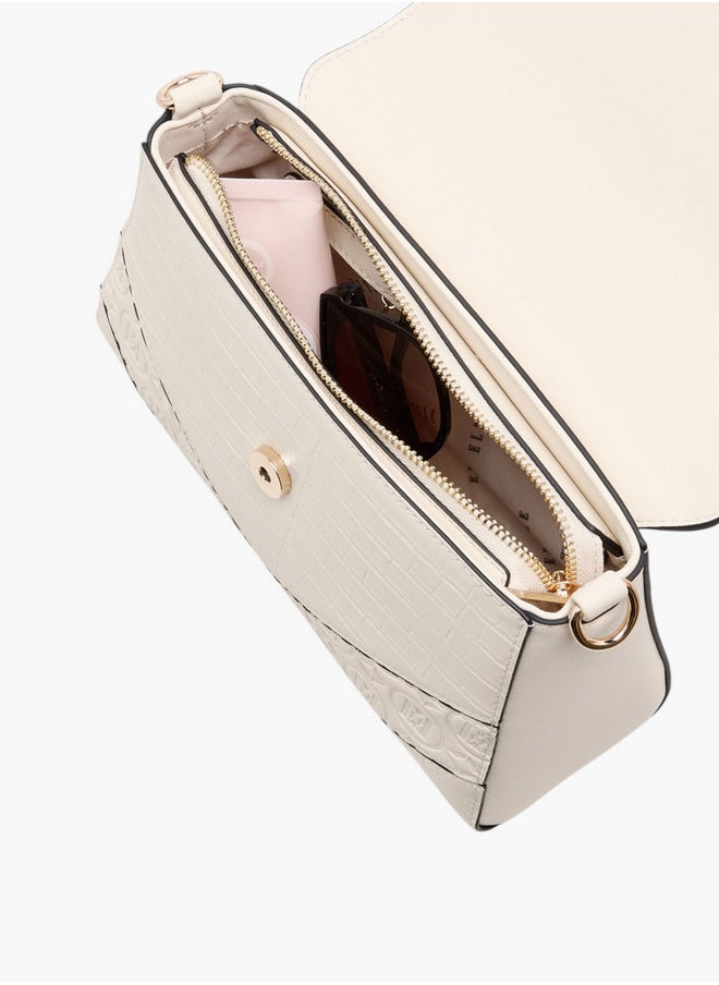 Women's Monogram Embossed Satchel Bag with Grab Handle and Button Closure