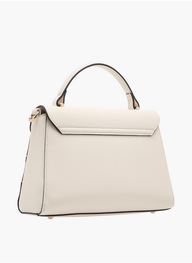 Women's Monogram Embossed Satchel Bag with Grab Handle and Button Closure