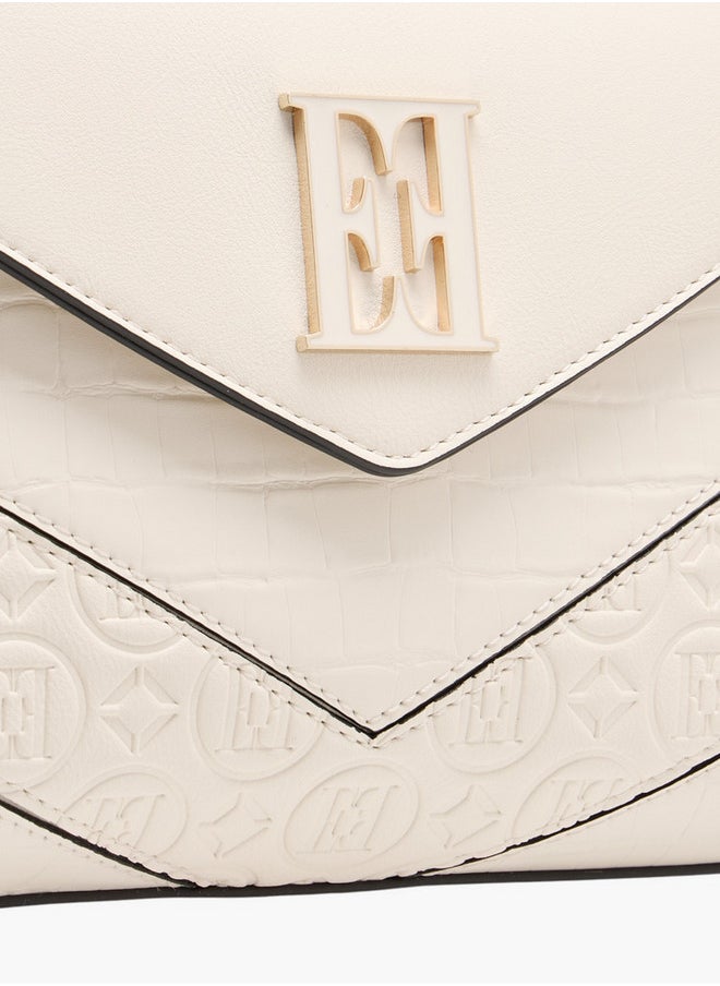 Women's Monogram Embossed Satchel Bag with Grab Handle and Button Closure
