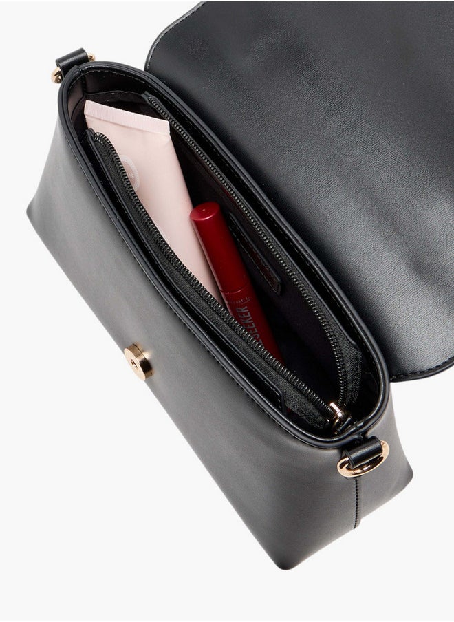 Solid Crossbody Bag with Detachable Strap and Flap Closure