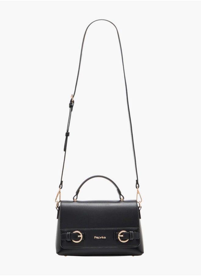 Solid Crossbody Bag with Detachable Strap and Flap Closure