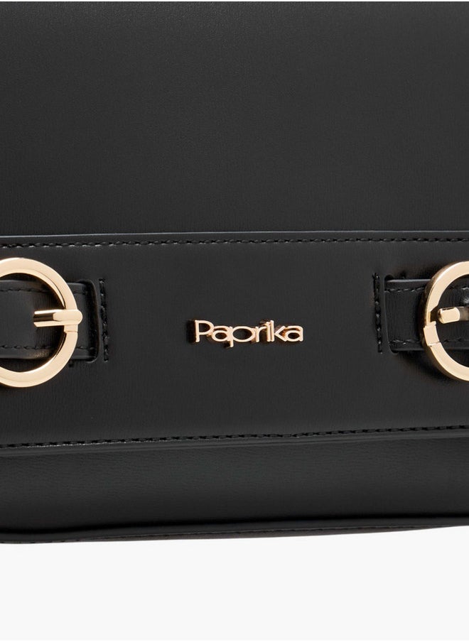 Solid Crossbody Bag with Detachable Strap and Flap Closure