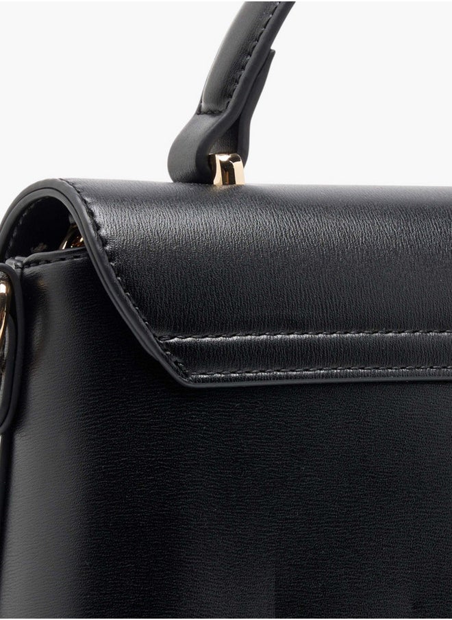 Solid Crossbody Bag with Detachable Strap and Flap Closure