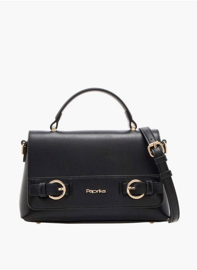 Solid Crossbody Bag with Detachable Strap and Flap Closure