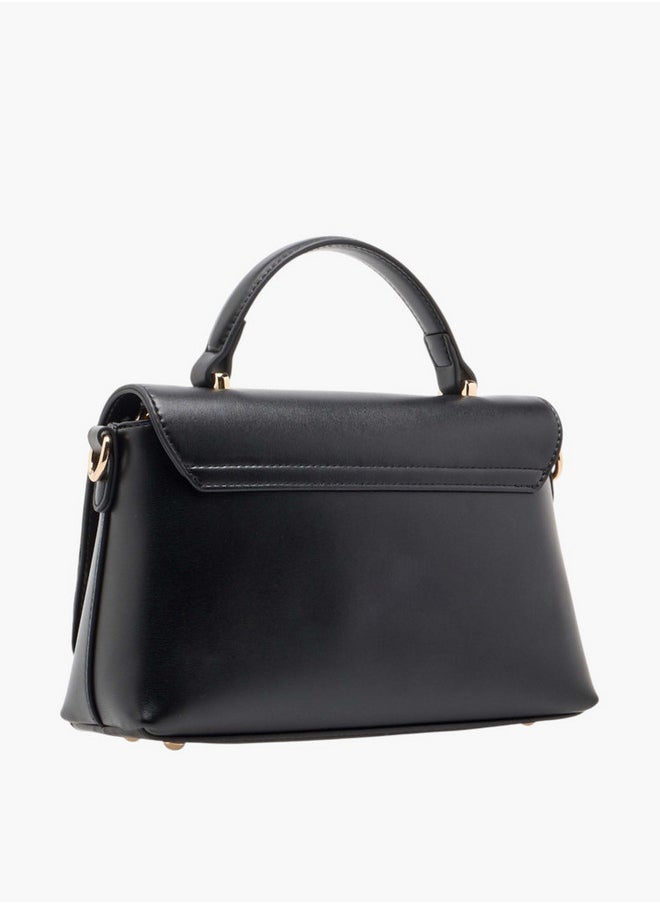 Solid Crossbody Bag with Detachable Strap and Flap Closure