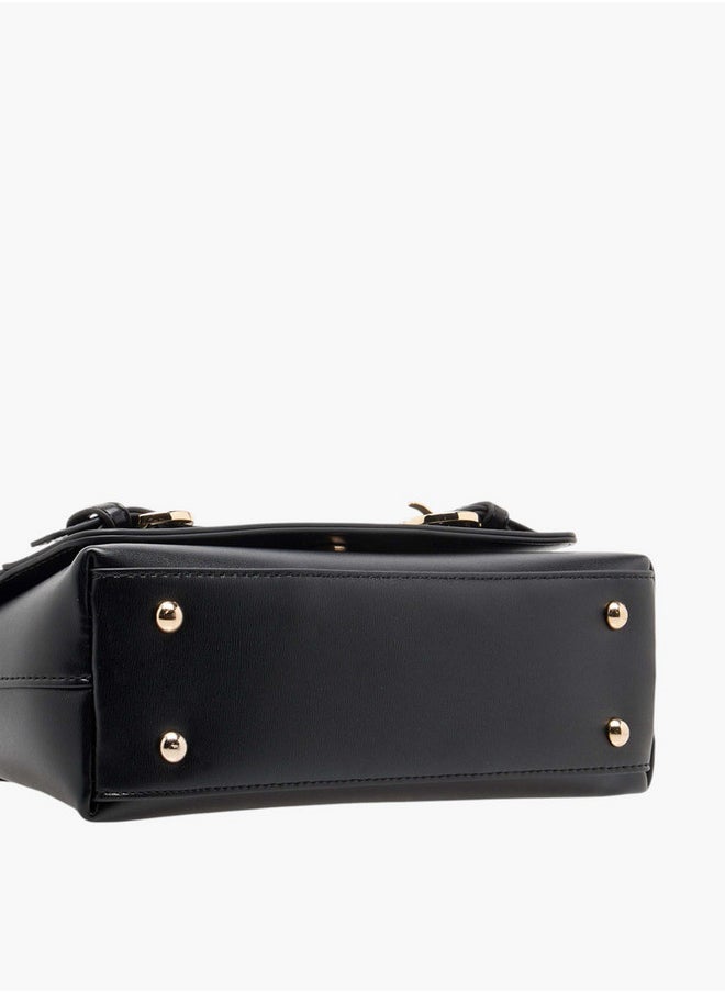 Solid Crossbody Bag with Detachable Strap and Flap Closure