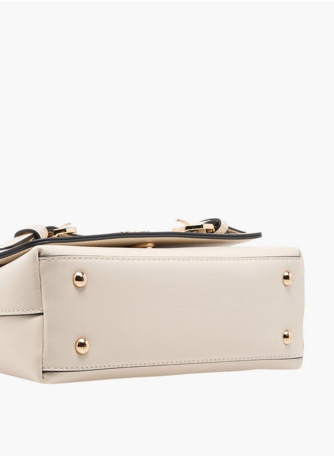 Women's Solid Crossbody Bag with Detachable Strap and Flap Closure