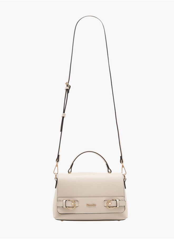 Women's Solid Crossbody Bag with Detachable Strap and Flap Closure