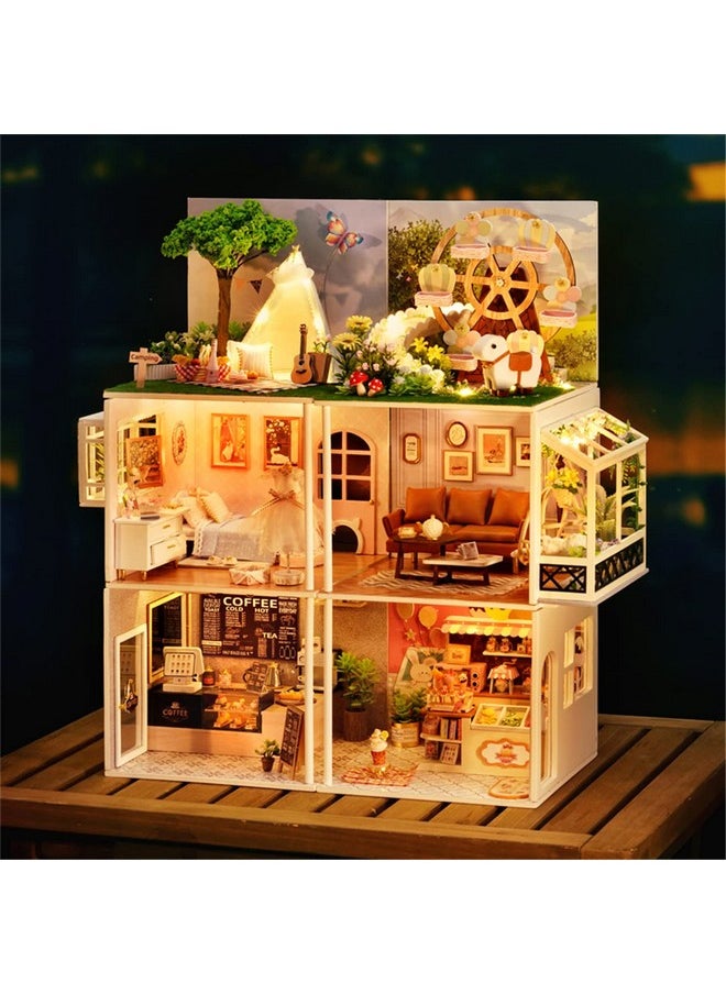 Flever Dollhouse Miniature DIY House Kit Creative Room with Furniture for Romantic Valentine's Gift (Leisurely Coffee Shop)