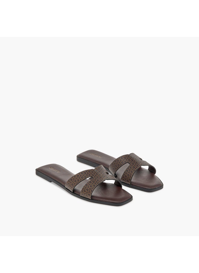 Women's Monogram Print Slip-On Sandals
