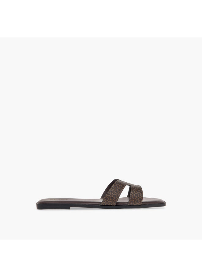 Women's Monogram Print Slip-On Sandals