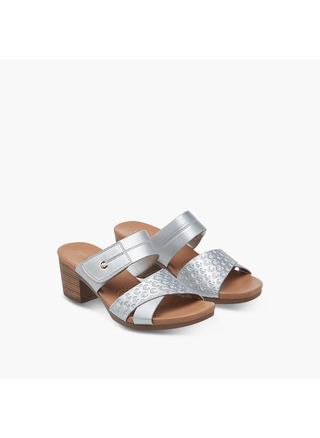 Women's Textured Slip-On Sandals with Block Heels