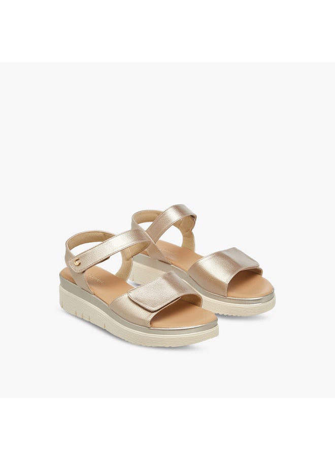 Women's Solid Strap Sandals with Platform Heels and Hook and Loop Closure