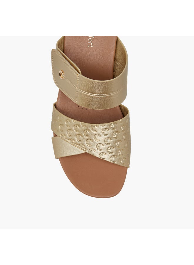 Women's Textured Slip-On Sandals with Block Heels
