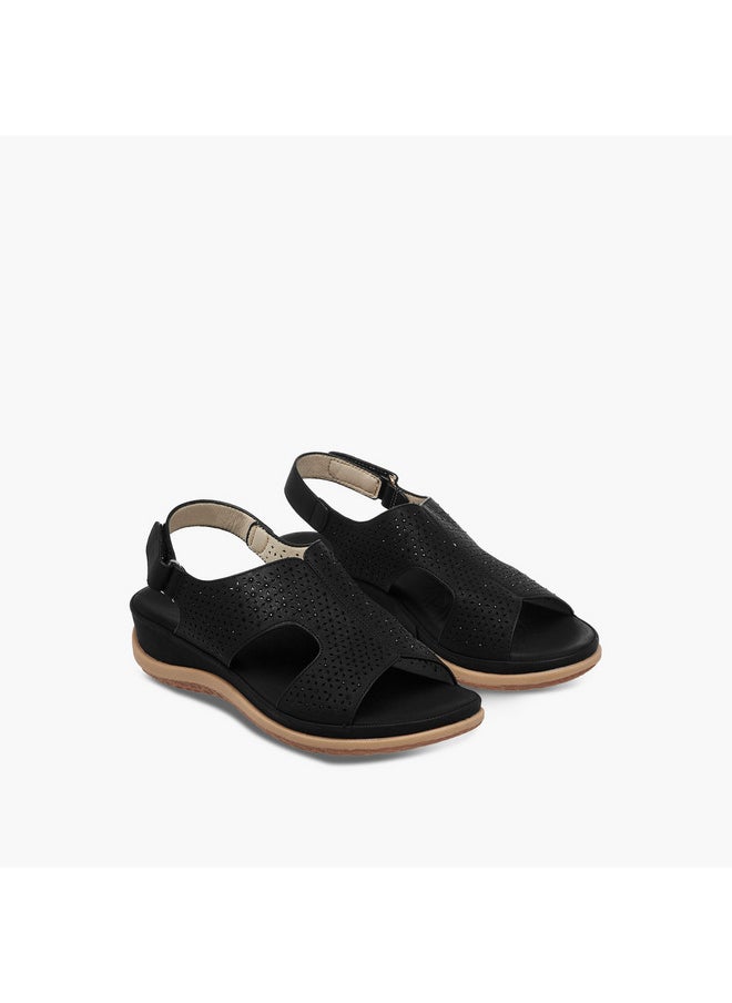 Women's Laser Cut Detail Strap Sandals with Hook and Loop Closure