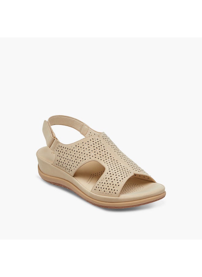 Women's Laser Cut Detail Strap Sandals with Hook and Loop Closure