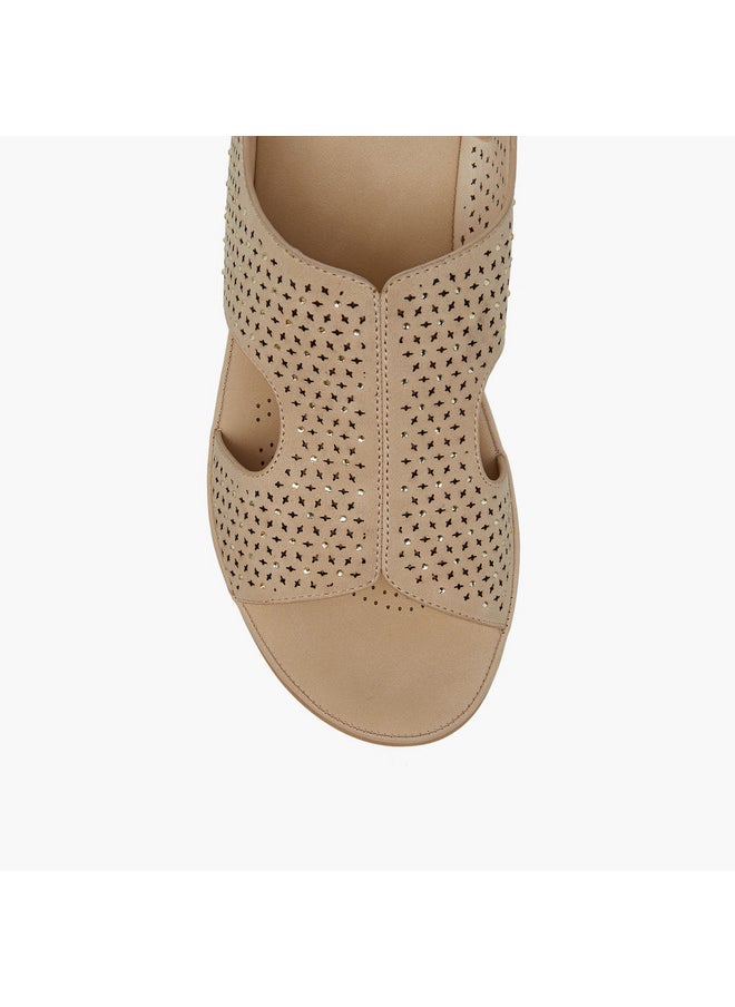 Women's Laser Cut Detail Strap Sandals with Hook and Loop Closure