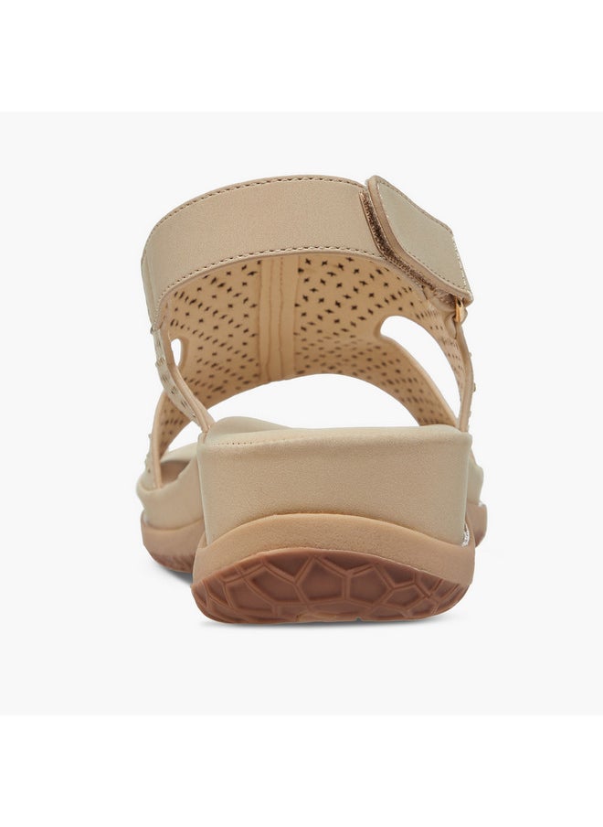 Women's Laser Cut Detail Strap Sandals with Hook and Loop Closure