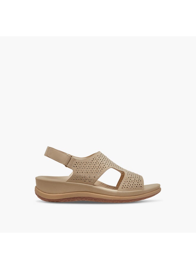 Women's Laser Cut Detail Strap Sandals with Hook and Loop Closure