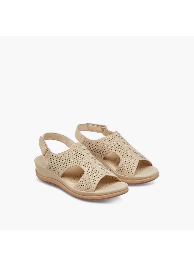 Women's Laser Cut Detail Strap Sandals with Hook and Loop Closure