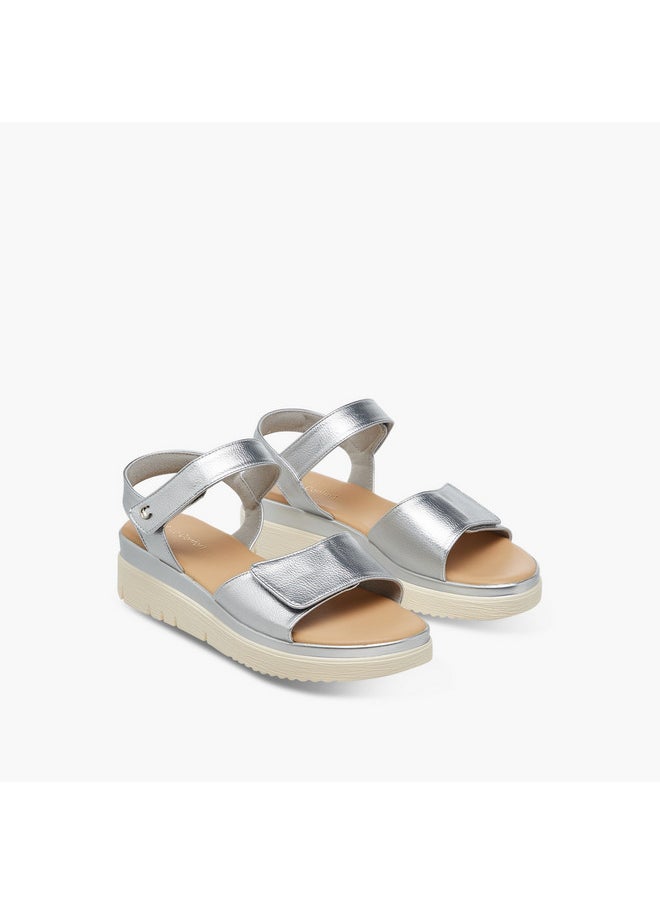 Women's Solid Strap Sandals with Platform Heels and Hook and Loop Closure