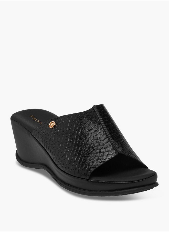 Women's Textured Slip-On Sandals with Wedge Heel