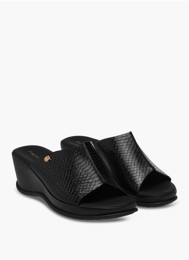 Women's Textured Slip-On Sandals with Wedge Heel