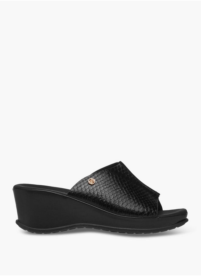 Women's Textured Slip-On Sandals with Wedge Heel
