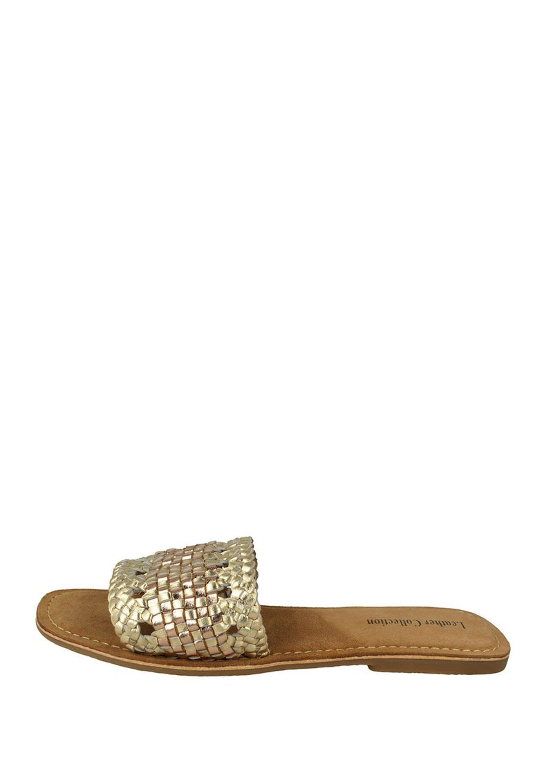 Cut Out Metallic Flat Sandal
