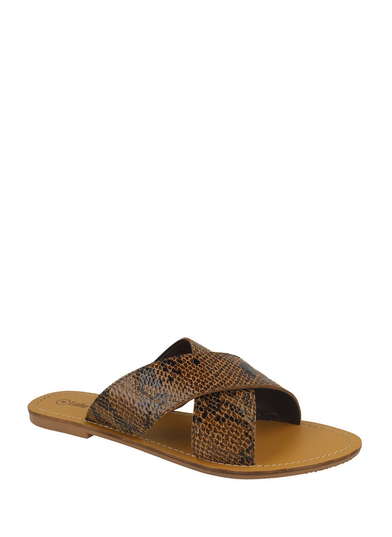 Printed Cross Strap Flat Sandal