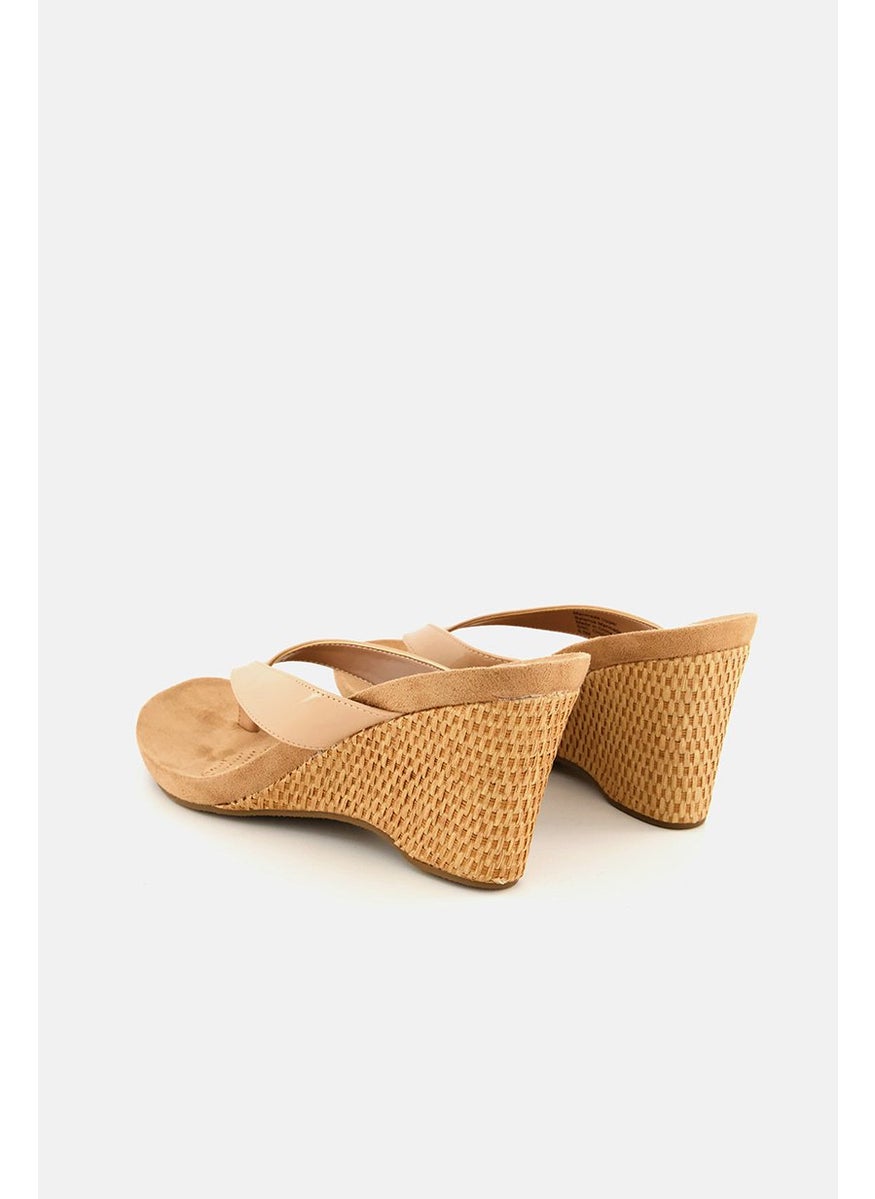 Women Medium Chicklet Wedge Sandals, Nude