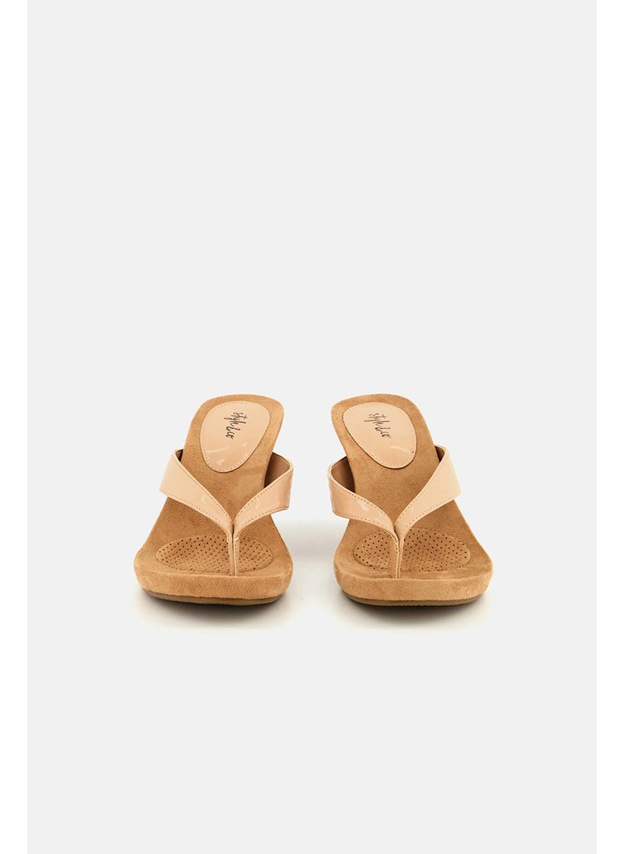 Women Medium Chicklet Wedge Sandals, Nude