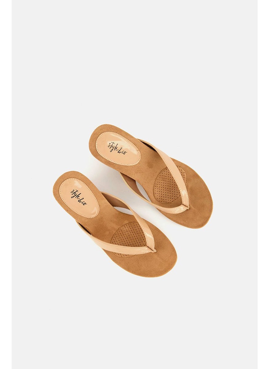 Women Medium Chicklet Wedge Sandals, Nude