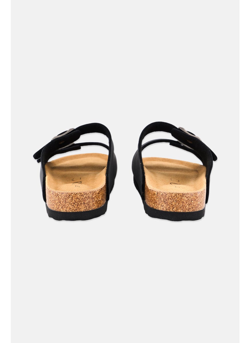Women Slip On Leather Sandals, Black