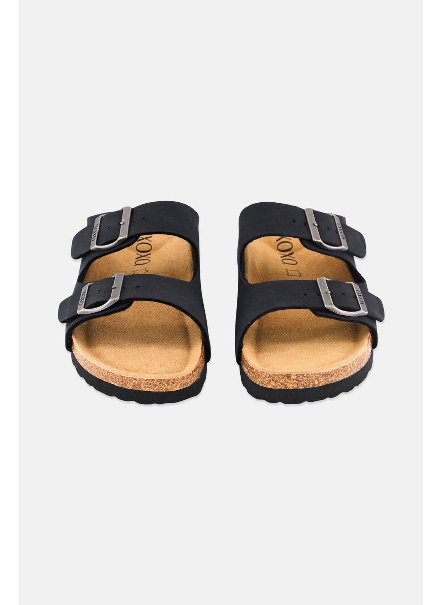 Women Slip On Leather Sandals, Black