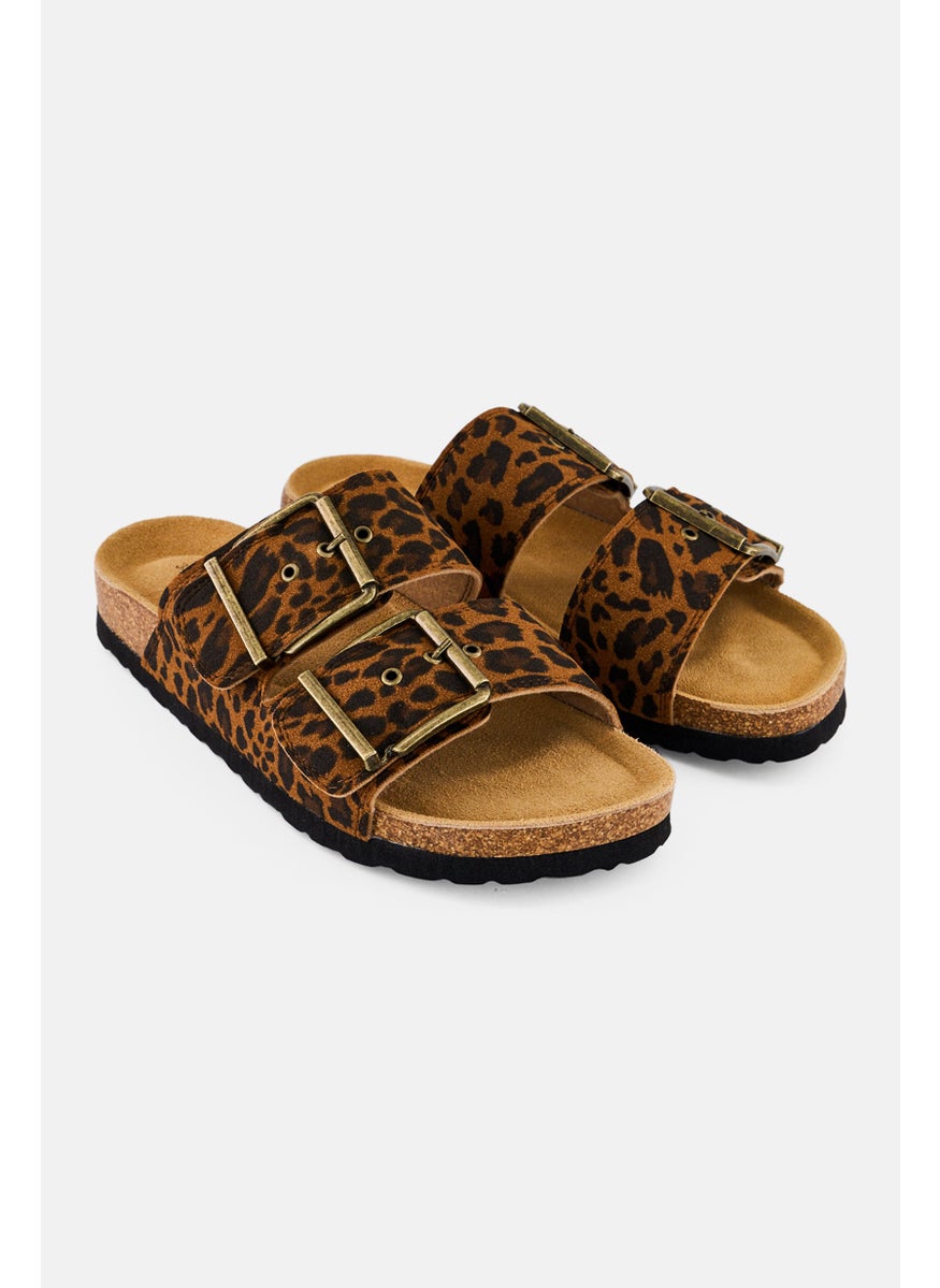Women Slip On Animal Print Sandals, Multicolor