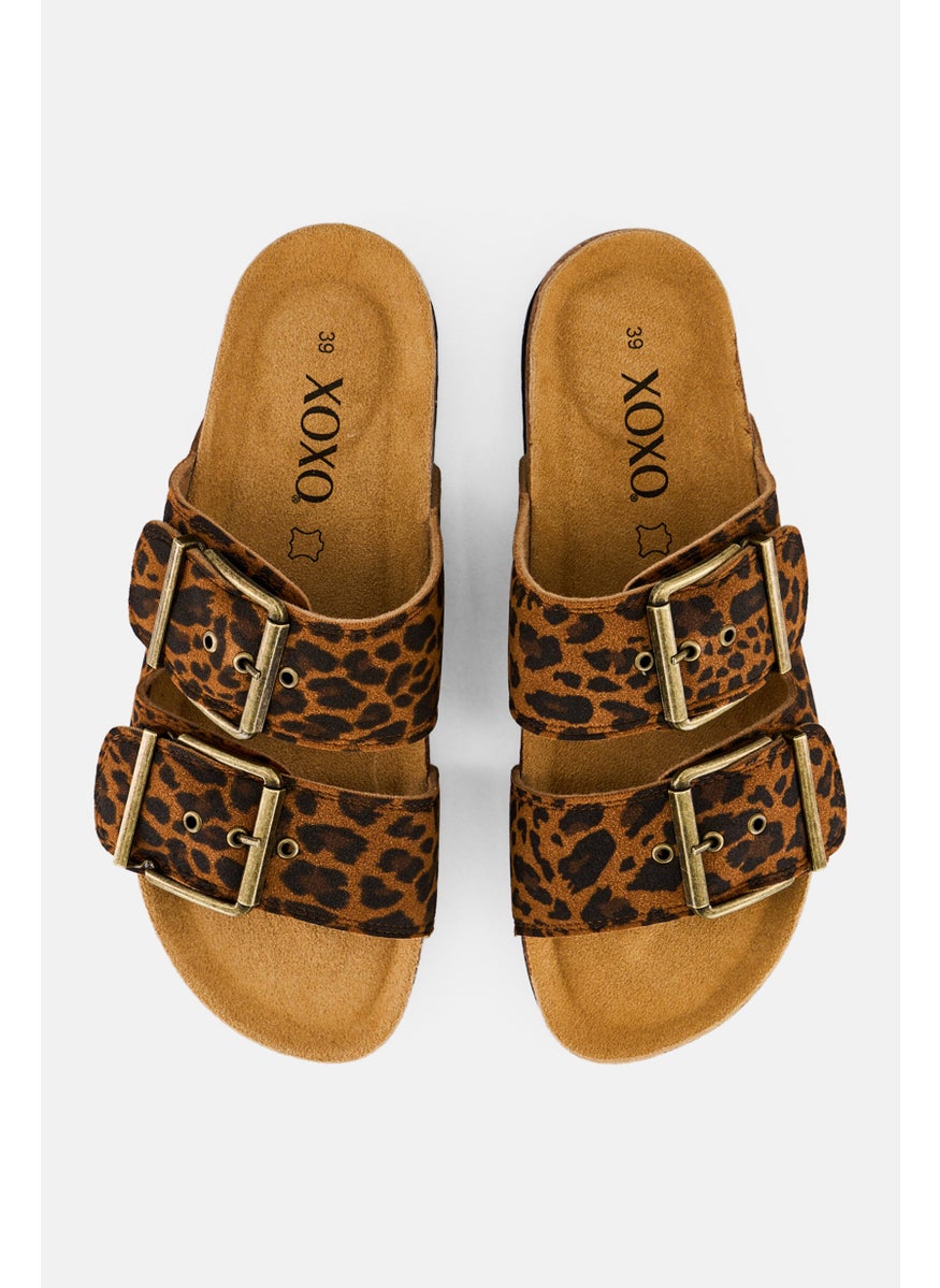 Women Slip On Animal Print Sandals, Multicolor