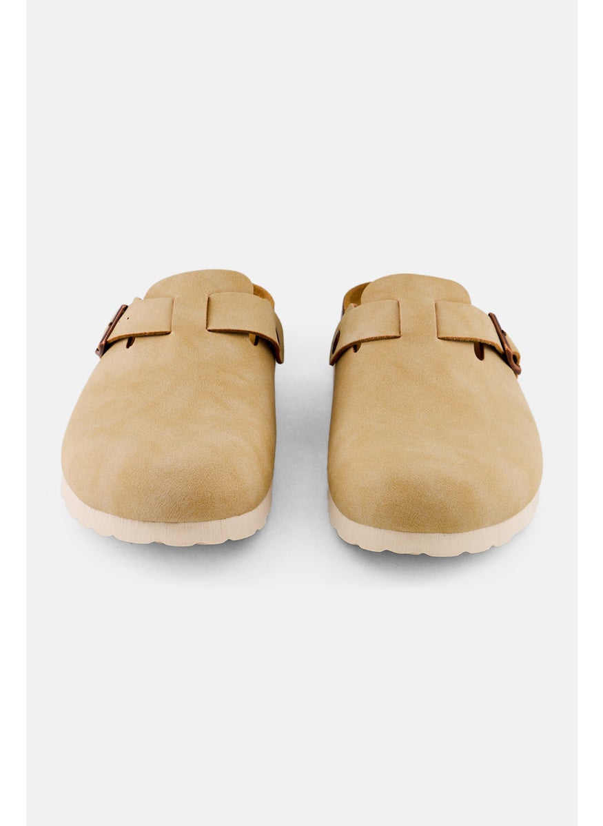 Women Leather Upper Slip On Clogs, Beige