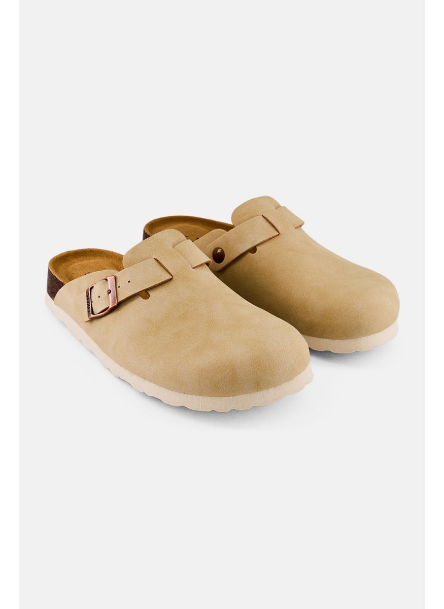 Women Leather Upper Slip On Clogs, Beige